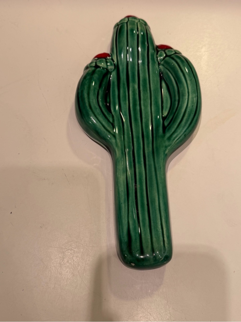Vintage Ceramic Green Saguaro Cactus Spoon Rest Kitchenware